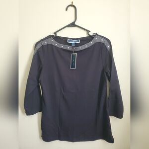 Karen Scott Black and Gray Blouse with Stud Accents